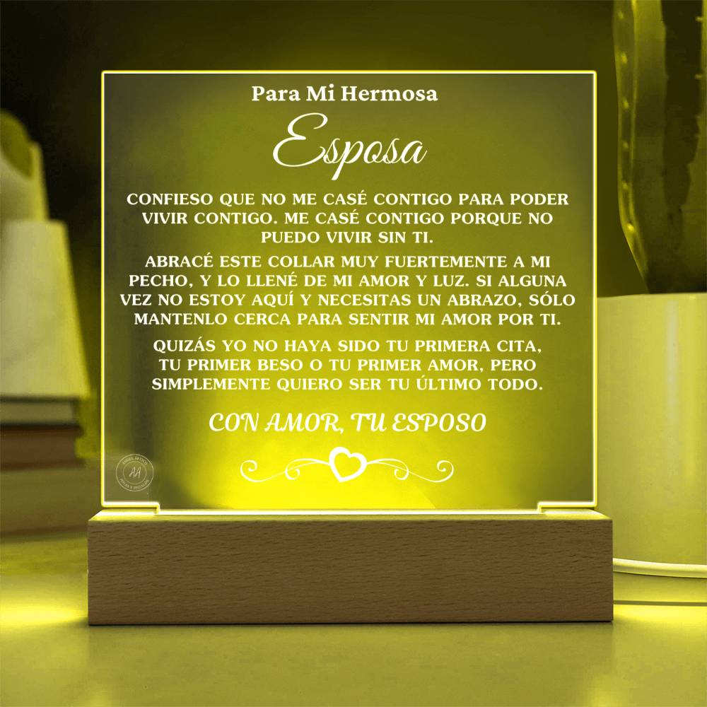 Lámpara acrílica de Amor Eterno "No Puedo Vivir Sin Ti" Un Regalo Único para Tu Esposa - Con luces LED.